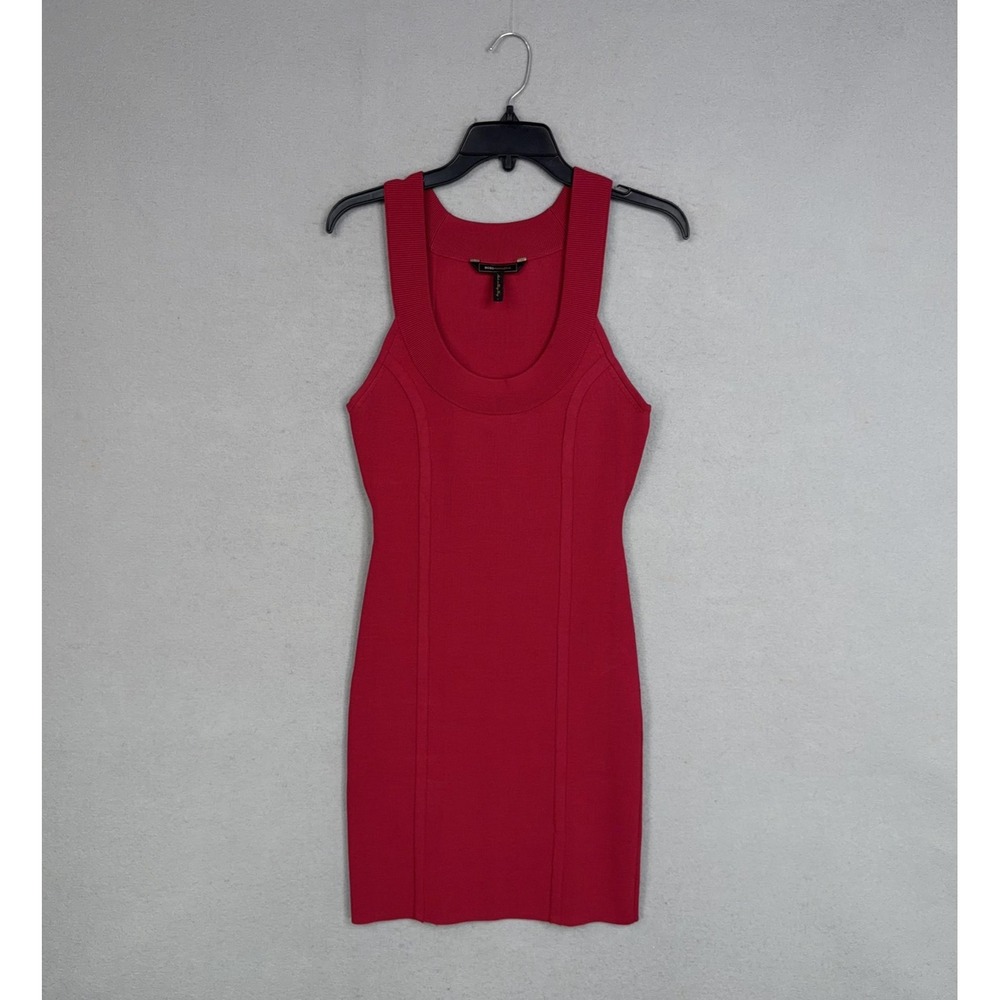BCBGMAXAZRIA Dress Womens Large Red Bandage Knit Bodycon Tank Mini Party Glam